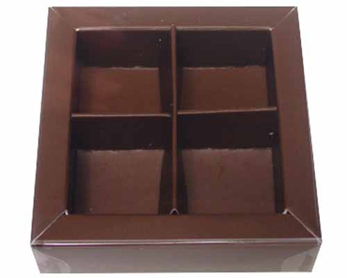 Windowbox 66x66x19mm 4 division chocolat laque